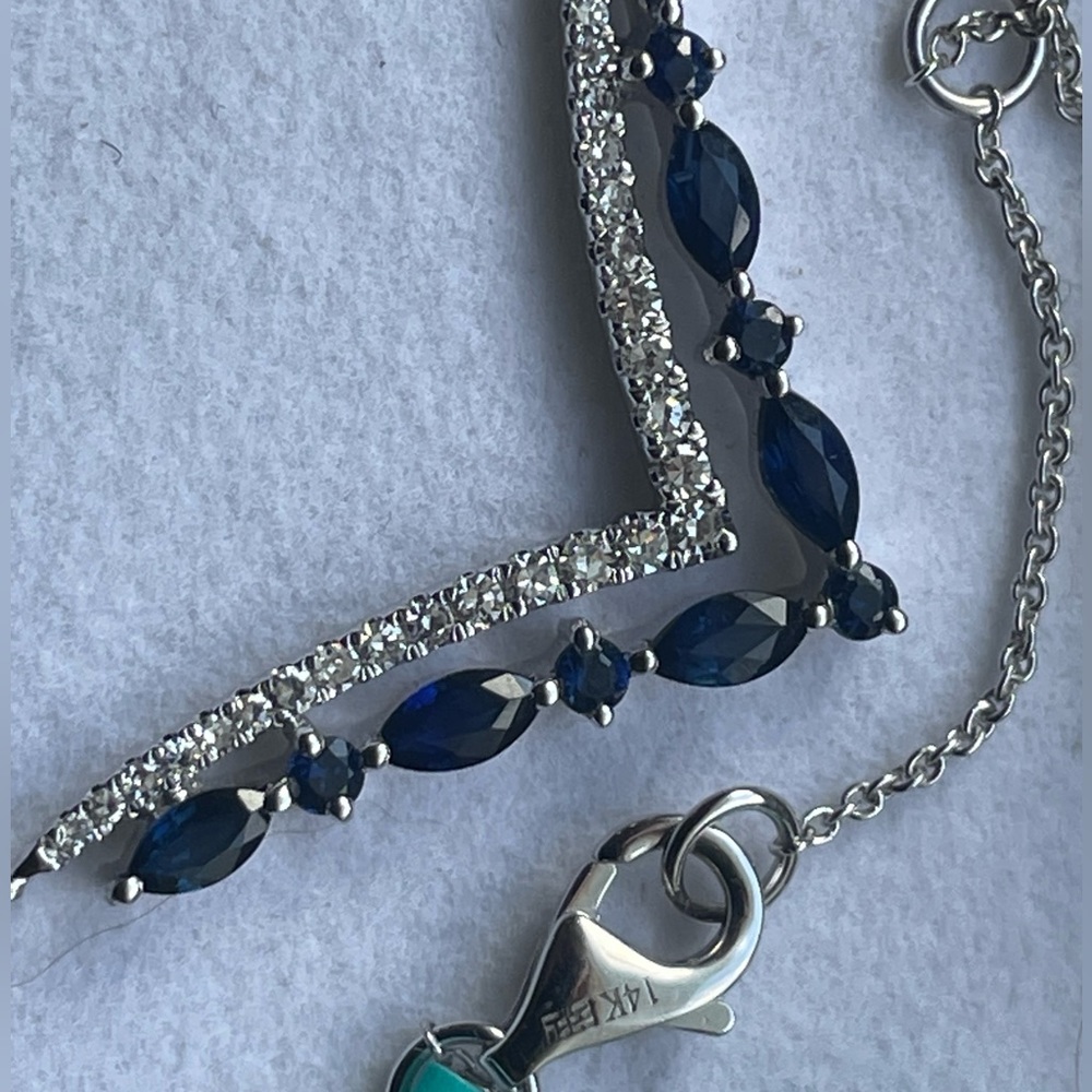 Diamond Sapphire 14K white gold necklace